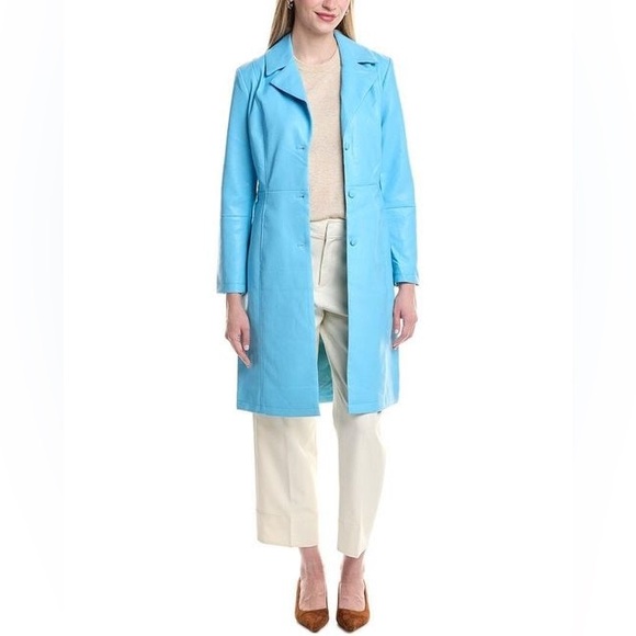 Badgley Mischka Women's Sea Blue Single-Breasted Sleek Cut Trench Coat - XS -NWT - Picture 9 of 10